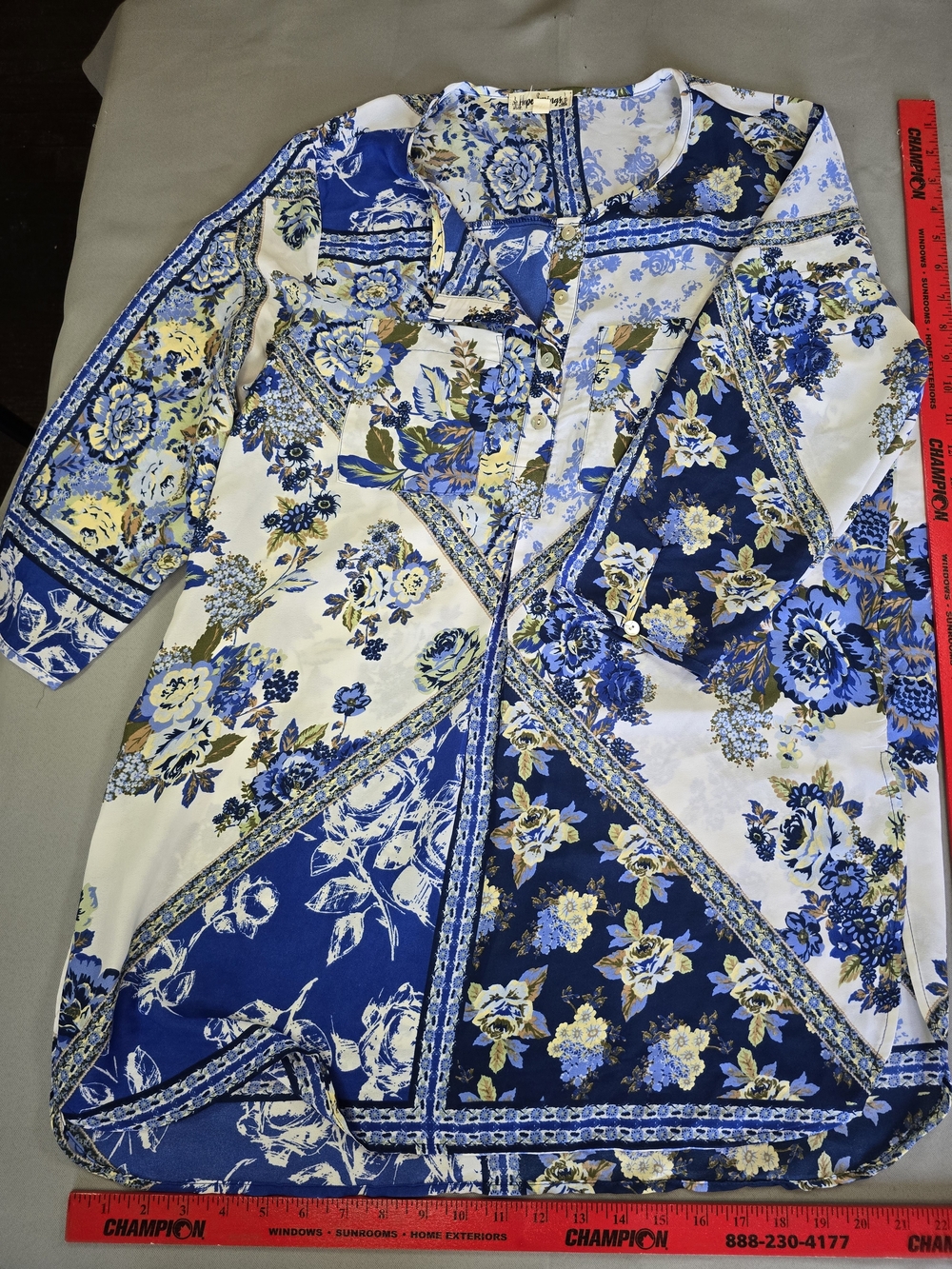 Women's Blue Floral Patchwork Tunic Top